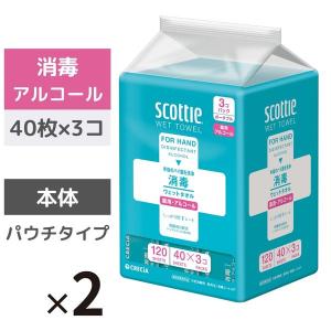 ウェットティッシュ 消毒アルコール（40枚×3コ入）スコッティ ウェットタオル 2パック 日本製紙ク...