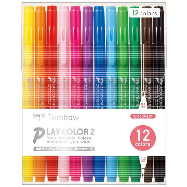 トンボ鉛筆【PlayColor】水性サインペン プレイカラー2 12色セット 太・極細ツイン GCB...