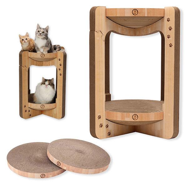 （お得なセット）猫壱 バリバリボウルタワー XL ライトブラウン ＋ 交換用 爪とぎ 2個パック