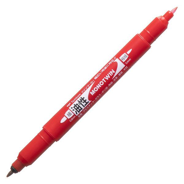 油性マーカー  MONO モノツイン 油性ペン 細字／極細 赤 20本 トンボ鉛筆