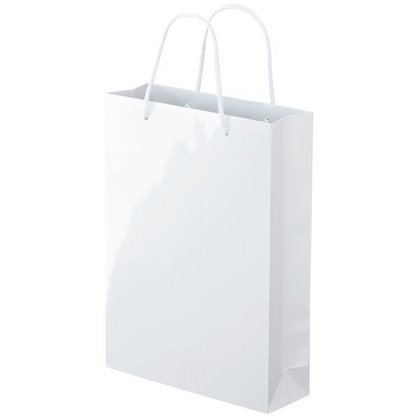 手提げ紙袋　ミラーフィルムタイプ　丸紐　ホワイト　L　1袋（5枚入）　アスクル  オリジナル