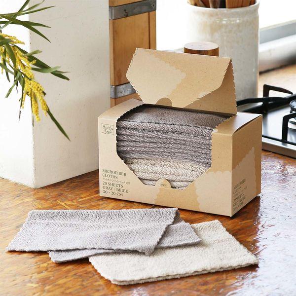 復活特別価格 （限定）マイクロファイバークロス ふきん グレー＆ベージュ 20×30cm 1箱（20...