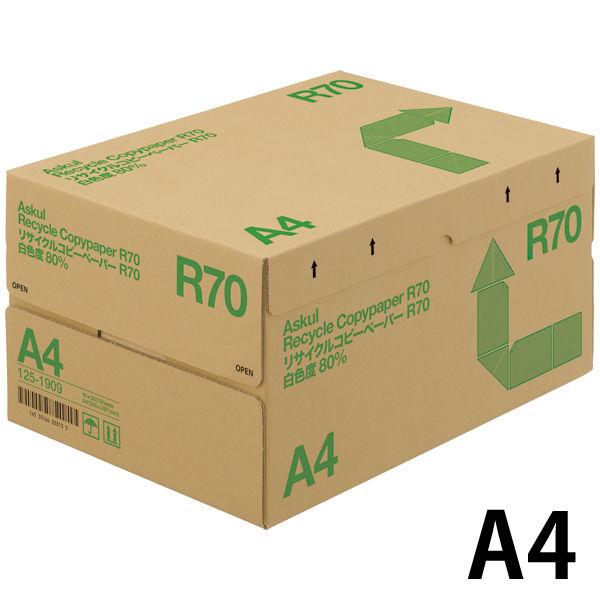 リサイクルコピーペーパーR70　白色度80％　A4　1箱（5000枚：500枚入×10冊）　アスクル...