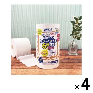 トイレットペーパー 2ロール入 シングル 300m 6倍巻 ペンギン 芯なし 超ロングパルプ 1セット（4パック）丸富製紙