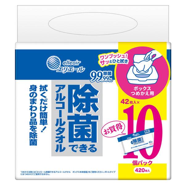 ウェットティッシュ エリエール 除菌できるアルコールタオル ボックス 詰め替え（42枚入×10個パッ...