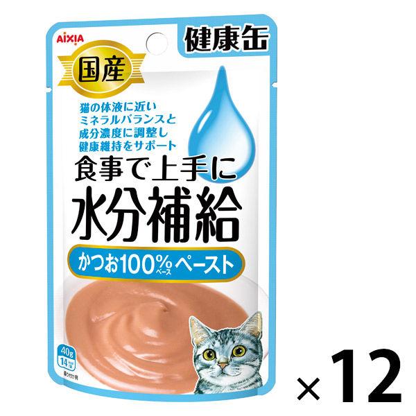 健康缶 水分補給 かつおペースト 40g 12袋 国産 キャットフード 猫用 ウェット パウチ