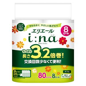 トイレットペーパー 8ロール ダブル 80m 3.2倍巻き エリエール イーナ 1パック（8ロール）大王製紙