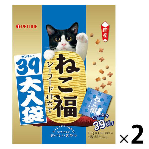 ねこ福 キャットフード 39大入り袋 シーフード味 国産 3g×39包 2袋 ペットライン 旧日清ペ...