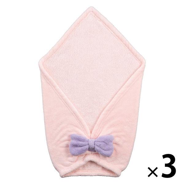 【アウトレット】シービージャパン カラリモア　吸水ふわもこヘアターバンL　ピンク  1セット（3個）