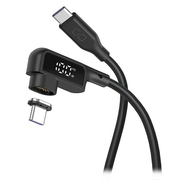 マグネットシリコンケーブル　　ＤＳＰ付　片側Ｌ字端子　ＣｔｏＣ　2ｍ　ブラック