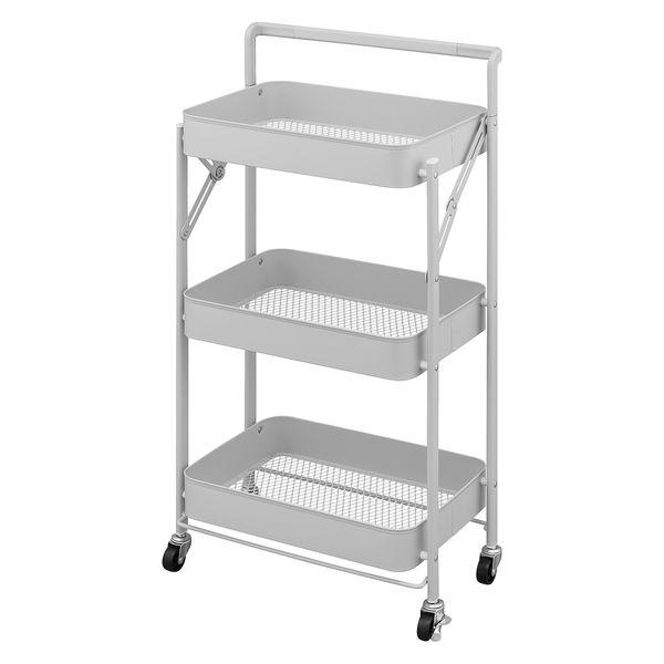 アイリスオーヤマ 組立簡単スチールワゴン取っ手付き　ライトグレー　KKSWー3T 1台