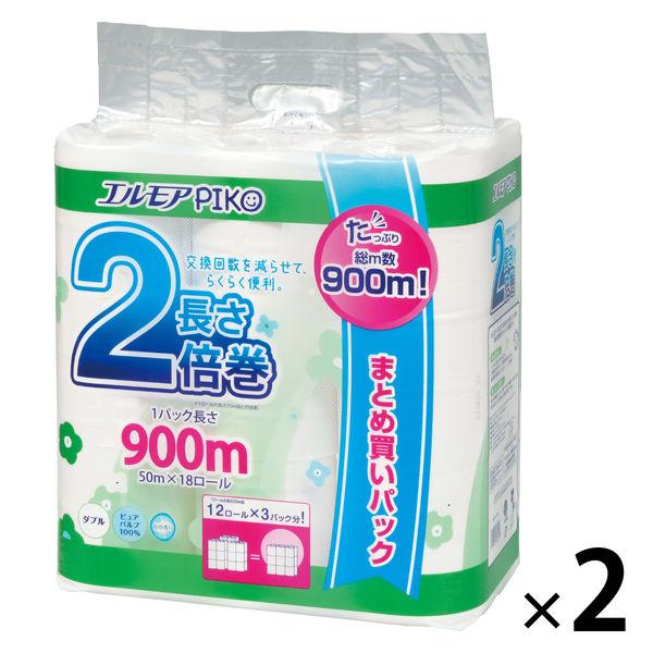 トイレットペーパー 18ロール バルプ 花の香り ダブル 50m エルモアピコ 2倍巻 1セット（1...
