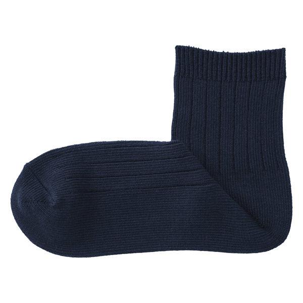 無印良品 レディース 婦人 足なり直角 履き口やわらか 太リブショート丈靴下２３〜２５ｃｍ ネイビー...