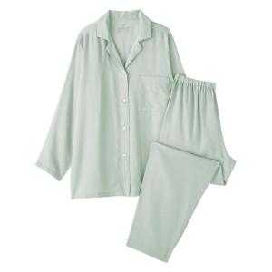 SALE 無印良品 レディース 婦人 なめらかサテン 長袖パジャマ 婦人Ｌ スモーキーグリーン 良品計画