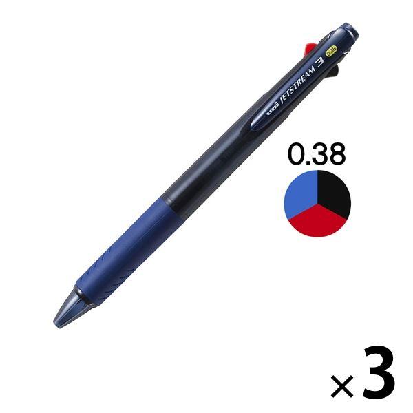 ジェットストリーム 3色ボールペン 0.38mm 油性 透明ネイビー軸 紺 SXE3-400-38 ...