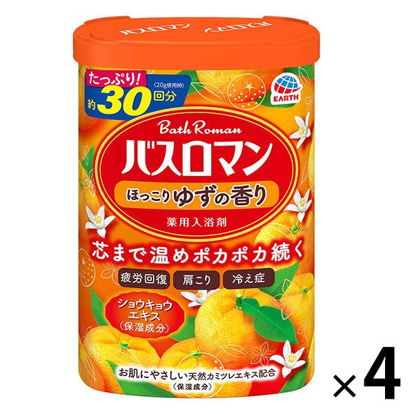 入浴剤 バスロマン ほっこりゆずの香り 600g 4個 (透明タイプ) アース製薬