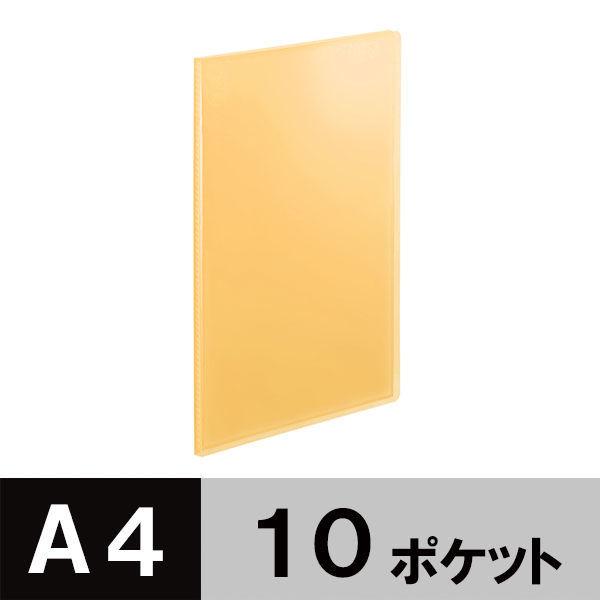 アスクル　クリアファイル　固定式10ポケット　100冊　A4タテ　透明表紙　オレンジ  オリジナル