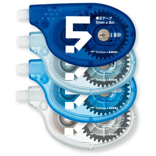 アスクル×トンボ鉛筆　修正テープ　5mm幅　使いきりタイプ　8m巻　4色アソートセット　CT-YTA...