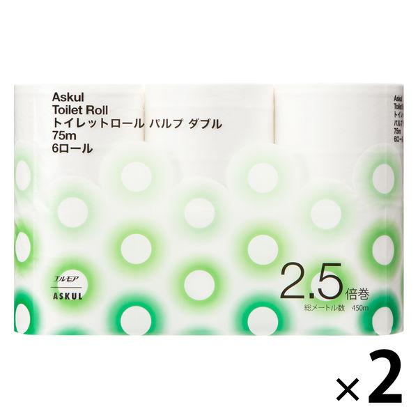 トイレットペーパー ダブル ７５ｍ パルプ１００％ 芯あり １セット（６ロール×２パック）オリジナル...