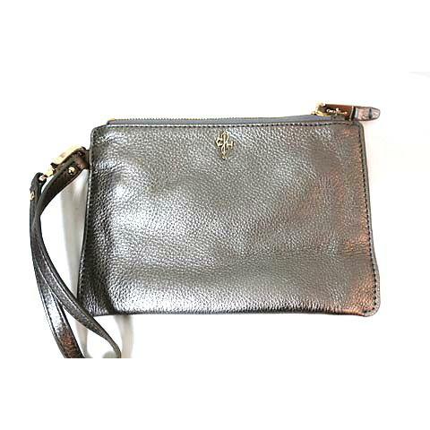 【中古】COLE HAAN コール ハーン 小物 ポーチ シルバーグレー メタリック ストラップ付 ...