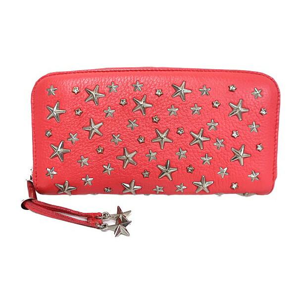 【中古】JIMMY CHOO ジミーチュウ 小物 財布 長財布 ラウンドファスナー ピンク  スター...