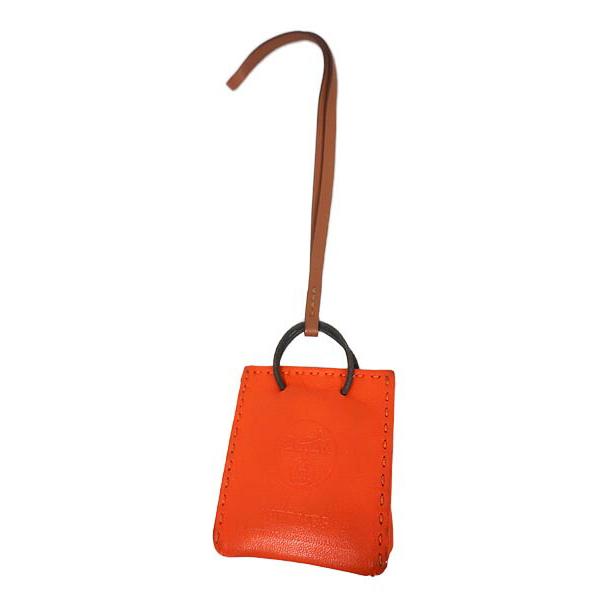 【中古】HERMES エルメス バッグチャーム　オレンジ　サック オランジュ レザー