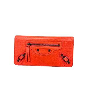 【中古】BALENCIAGA バレンシアガ  小物 長財布　オレンジ　163471　レザー　財布
