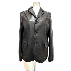 バルマン BALMAIN レザージャケット ノーカラー 革ジャン 羊革 11 L 紺