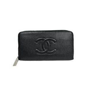 【中古】CHANEL シャネル 財布 キャビアスキン ココマーク ラウンドファスナー 長財布 A50...