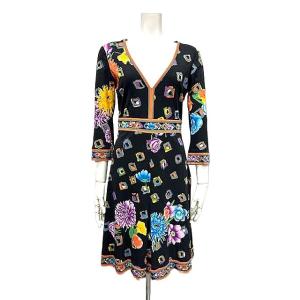 LEONARD 極美品 レオナール 0420909 長袖 ワンピース ブラック×マルチ