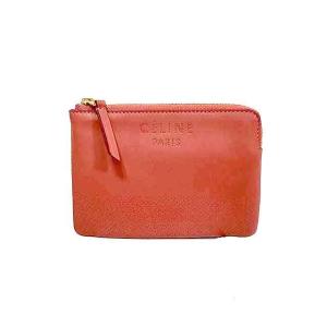 【中古】CELINE セリーヌ　小銭財布　オレンジ系カラー　レザー　パスケース