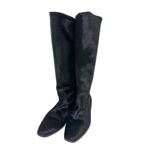 【中古】MANOLO BLAHNIK マノロブラニク 靴 ロングブーツ ハラコ ブラック 36 1/...