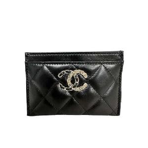 【中古】【美品】CHANEL　シャネル　カード入れ　キルティングレザー　ココマーク　ブラック　パスケース