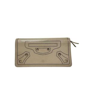 【中古】BALENCIAGA バレンシアガ 小物 財布 長財布 ブラックアウト レザー ベージュ ユ...