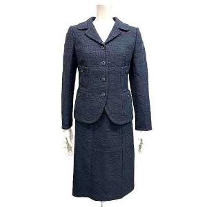 【中古】Leilian　レリアン　スーツ　ネイビー　7号　無地ツイード　入学式　セレモニースーツ　オ...