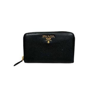 【中古】PRADA プラダ 小物 財布 ラウンドファスナー ブラック レザー レディース