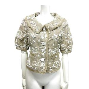 【中古】Rene ルネ　半袖ジャケット　34サイズ　日本製　ベージュ　刺繍　春夏