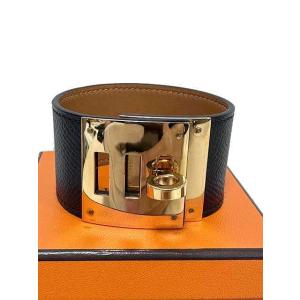 【中古】【美品】HERMES エルメス　ケリードッグ ブレスレット ブラック 本革　メッキ レディー...