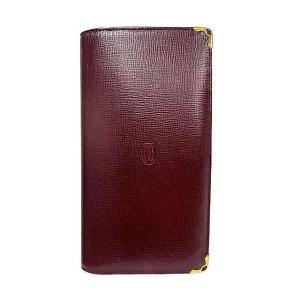 【中古】【難あり】Cartier カルティエ 二つ折り財布 ストライン レザー ゴールド金具 ロング...