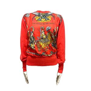 【中古】HERMES エルメス トップス レディース シルク×ウール レッド LES FETES DU ROI SOLEIL 太陽王の祝典 サイズ42｜re-abc