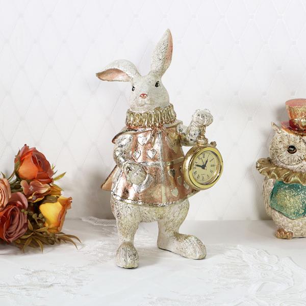ワンダーランド ラビットクロック ピンクアンティーク クラシック ラビット オブジェ うさぎ 不思議...