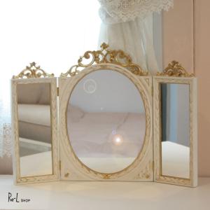 イタリア製レリーフミラー（ホワイト×ゴールド） イタリア製 ホワイト・ゴールド コンパクトリボンミラー 壁掛け鏡REG1
