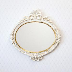壁掛けミラー♡ホワイトゴールド イタリア製 ホワイト・ゴールド コンパクトリボンミラー 壁掛け鏡REG1