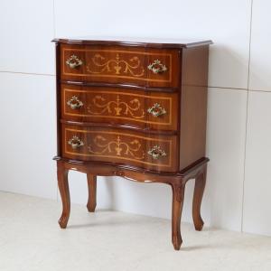 イタリア 3段 チェスト 茶 87cm 象嵌 猫脚 完成品 イタリア製