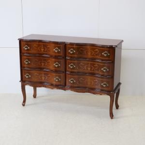 イタリア 5段 チェスト 茶 87cm 象嵌 ロココ調 家具 猫脚 完成品