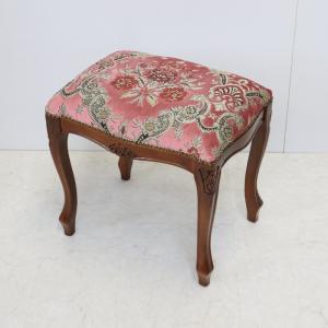 イタリア製 スツール ベージュ 花柄 猫脚 木製 完成品 オットマン