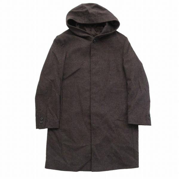 COMME CA MENN コムサメン アンゴラ50% フーデット ロング コート ブラウン サイズ...