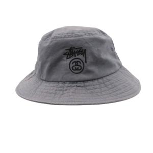 STUSSY ステューシー ハット ロゴ刺〓 バケットハット 帽子 グレー L/XL メンズ 【中古】