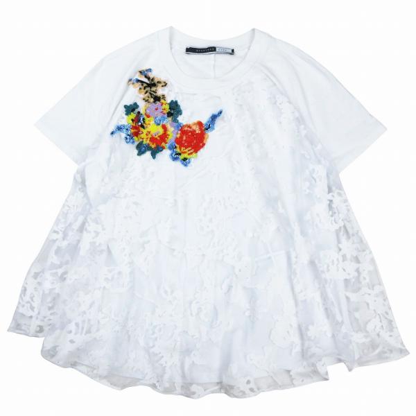 マックスマーラ SPORTMAX CODE 花刺繍 チュール レイヤード カットソー 半袖 プルオー...