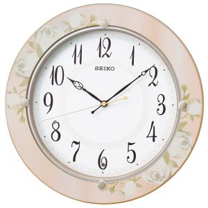 SEIKO 木枠 ピンク 花模様 アナログ電波掛時計 KX220P